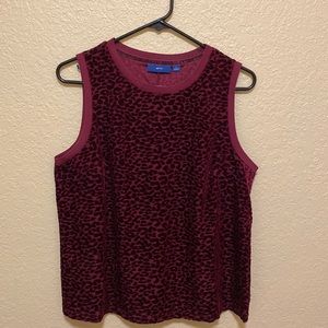 Maroon sleeveless cheetah print velvet blouse